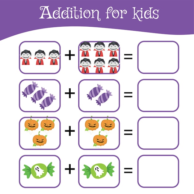 Mathematic worksheet for preschool children. Educational counting game with Halloween theme.