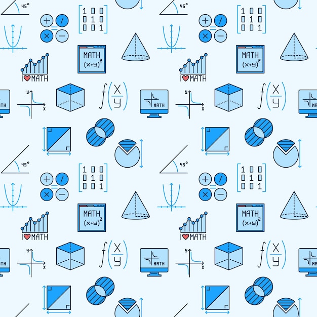 Mathematics blue seamless pattern Science vector creative background