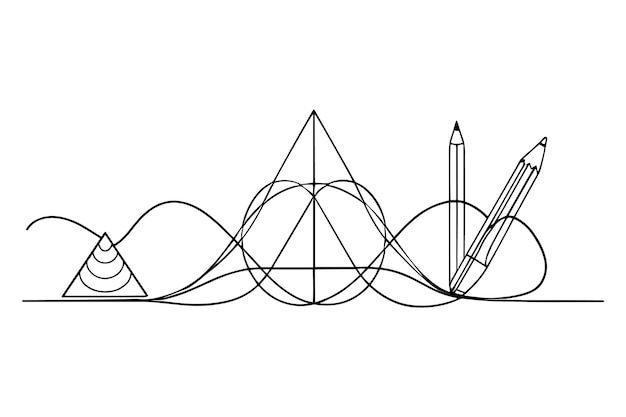 Vector mathematics concept continuous line art vector illustration on white background