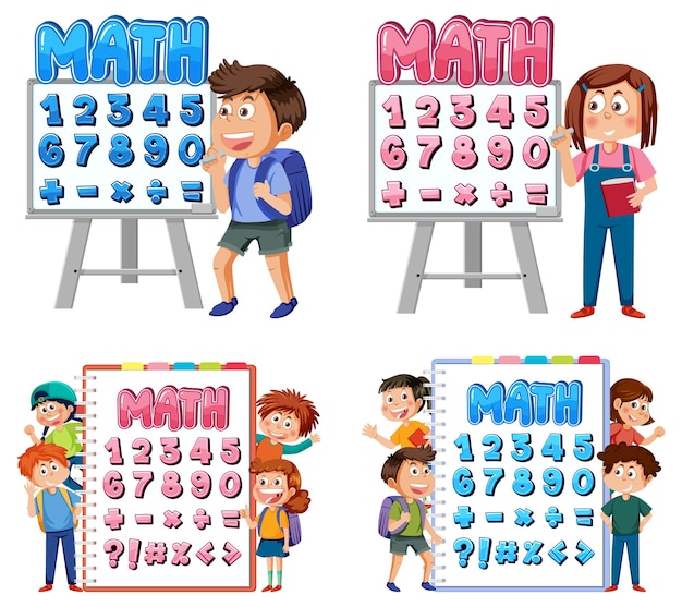 Mathematics kids cartoon set