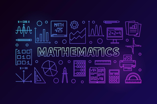 Mathematics line colorful horizontal banner - vector illustration