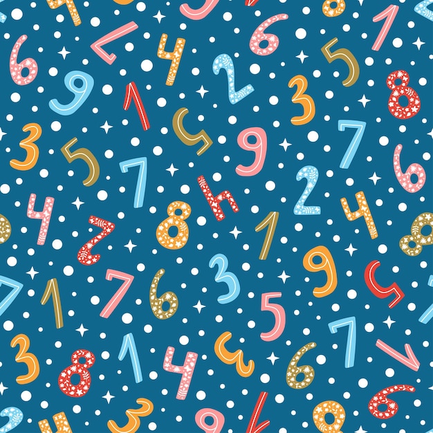 Mathematics seamless pattern different textured numbers