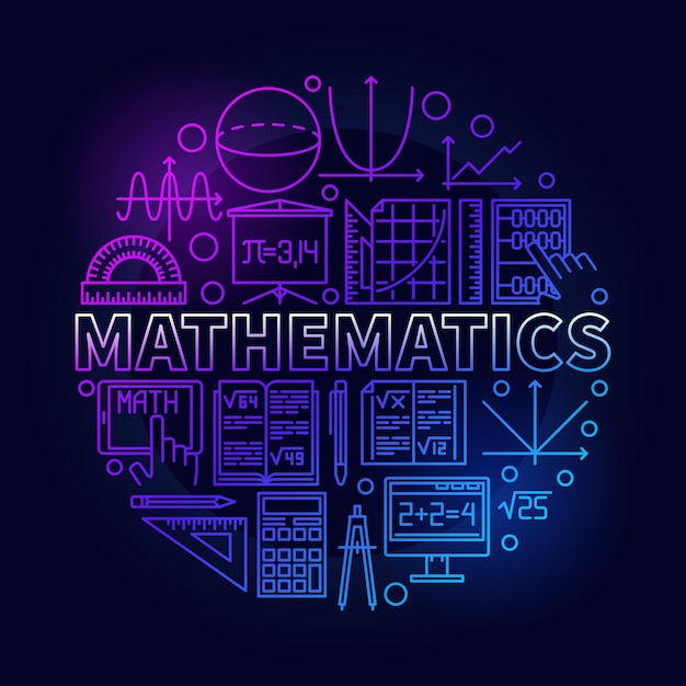 Mathematics vector concept round outline colored illustration