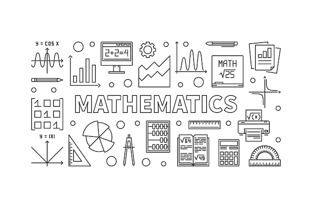 Mathematics vector line horizontal banner or illustration