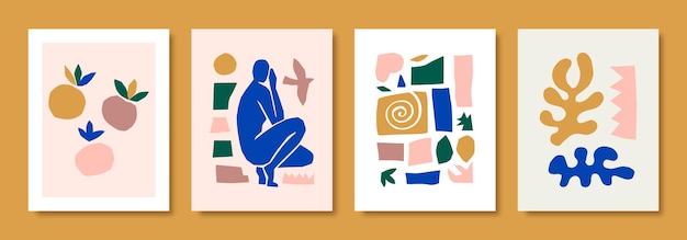 Matisse Abstract Art Sets the Female Figure and Organic Shapes in a trendy minimal style. Vector collage of female body