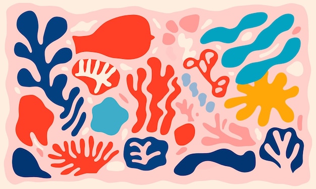 Matisse Flat Illustration of Coral Shapes Using Bold Colors and Simple Forms for an Abstract Feel