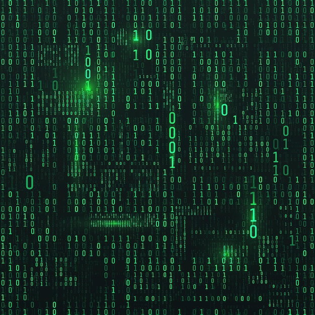 Matrix of binary numbers. Sci-fi Background. Binary computer code. Green digital numbers. Futuristic hacker abstraction backdrop. Random numbers falling on the dark background. Vector illustration