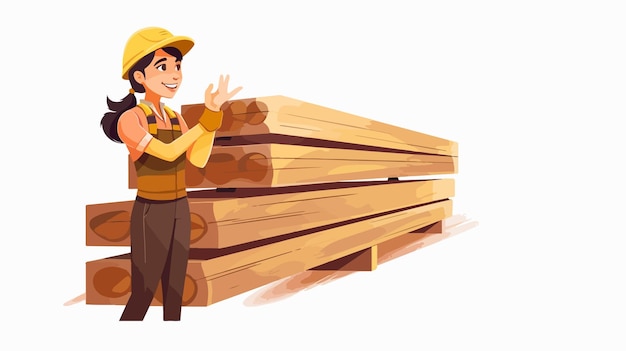 Mature Female Worker Examining Wooden Planks at Lumberyard