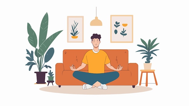 Mature Man Doing Meditation While Sitting Crossed Legs