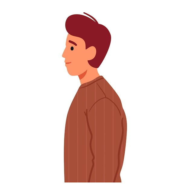 Vector mature man stands in profile his silhouette displaying strength and poise symbol of his confidence and experience male character with brown hair wear longsleeve cartoon people vector illustration