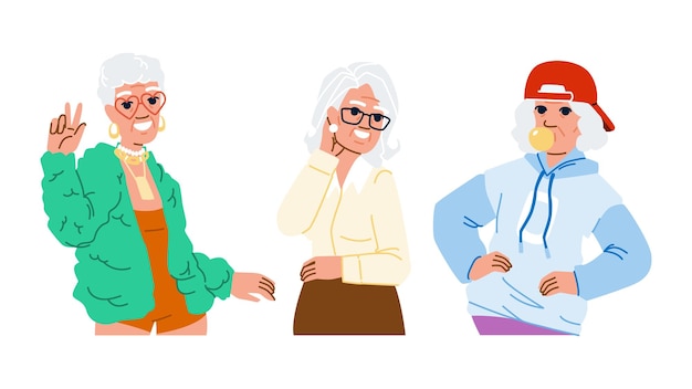 mature senior woman fashion vector female old happy elderly beautiful style mature senior woman fashion character people flat cartoon illustration