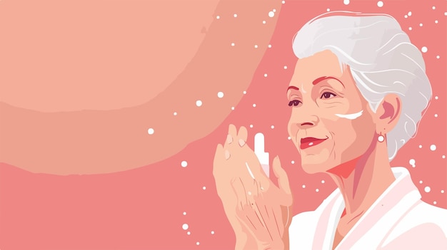 Vector mature woman applying hand cream on color background