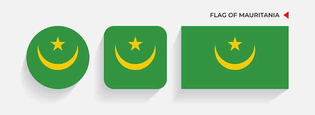 Mauritania Flags arranged in round square and rectangular shapes