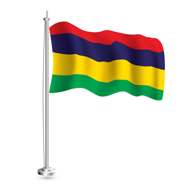 Mauritius Flag Isolated Realistic Wave Flag of Mauritius Country on Flagpole