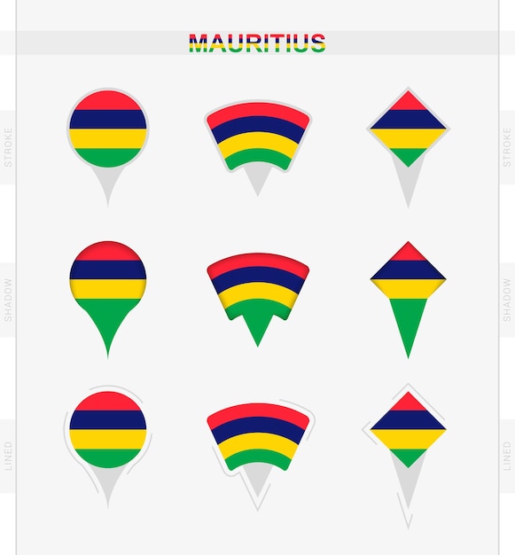 Mauritius flag set of location pin icons of Mauritius flag