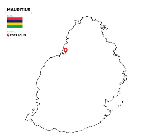 Mauritius political map with capital city Port Louis national flag and borders african country