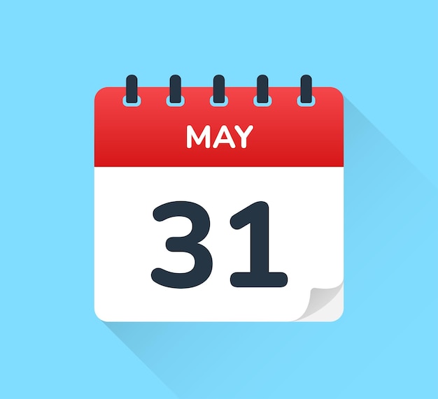 Vector may 31 date on flat design vector calendar