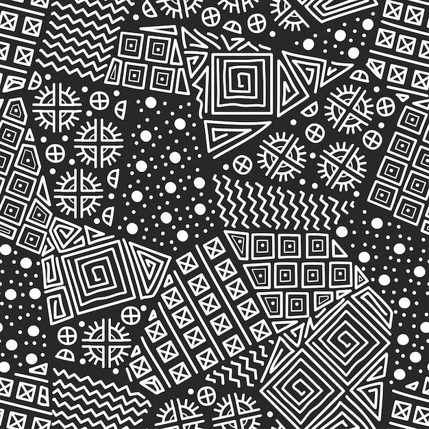 Mayan patchwork seamless pattern Black and white colors