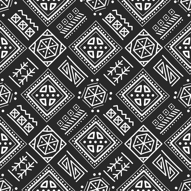 Mayan patchwork seamless pattern Black and white colors