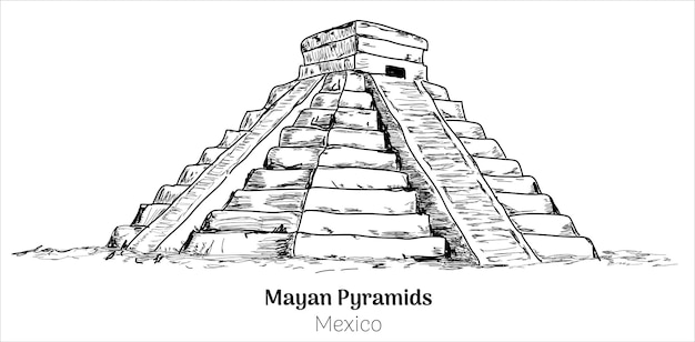 Vector mayan pyramids mexico hand drawing vector illustration