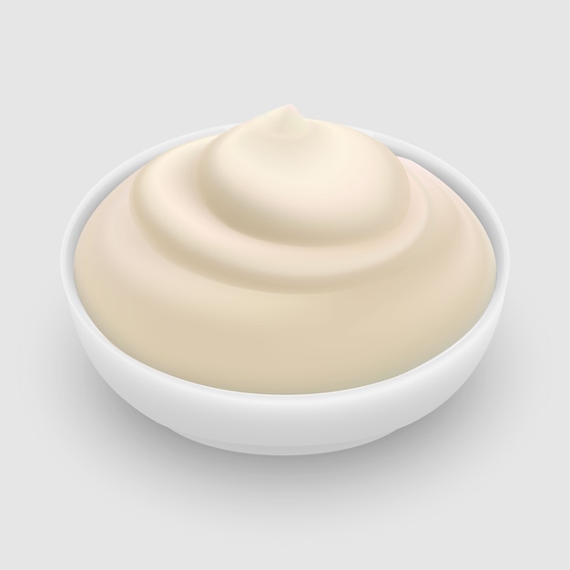 Vector mayonnaise sauce in bowl isolated 