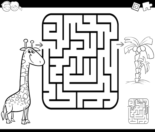 Maze activity game with giraffe and palm