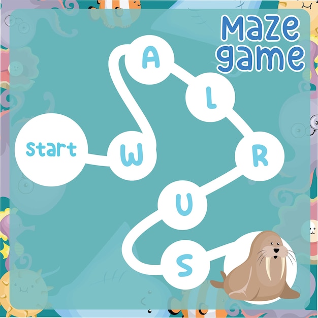 Maze game for children with animal theme. Preschool worksheet. Educational printable sheet.