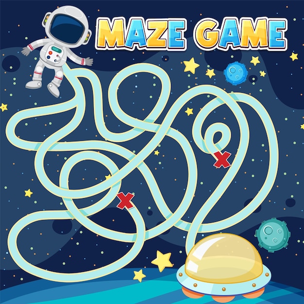 Maze game template in space theme for kids