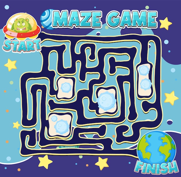 Maze game template in space theme for kids