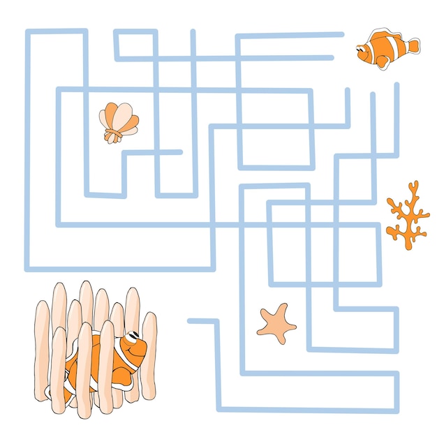 Maze game underwater life Help the little clown fish find his mom