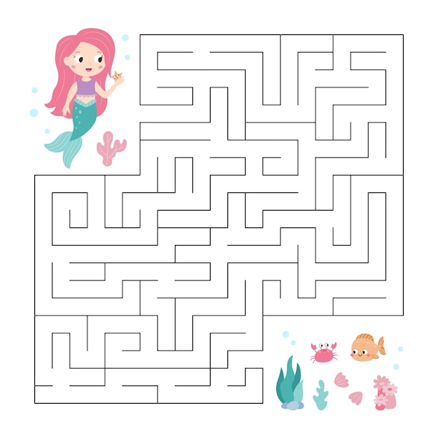 Maze game with mermaid and sea animals