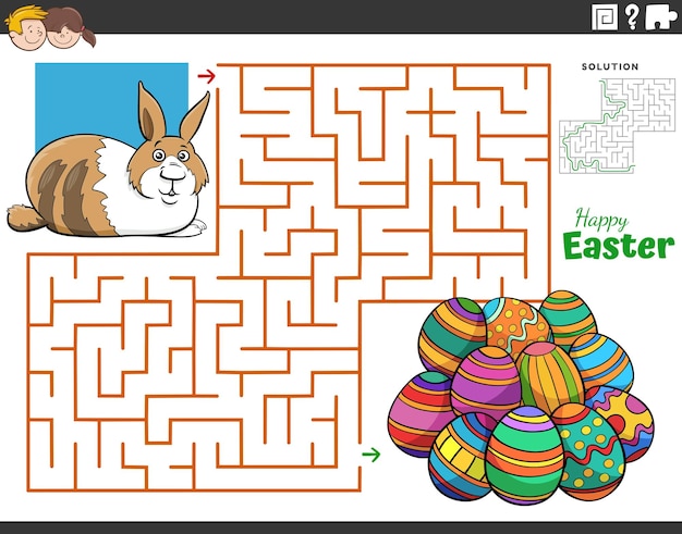 Maze with cartoon Easter Bunny and Easter eggs