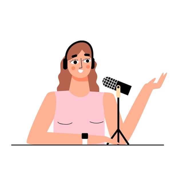 Mbti concept. Polemicist character. Woman records podcasts. Flat vector illustration