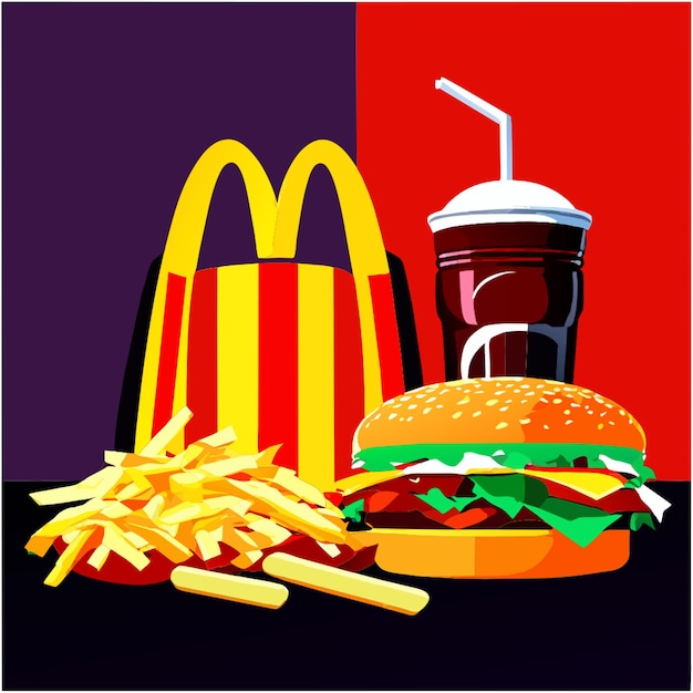 Vector mcdonalds poster background with french fries hamburger and cola vector illustration