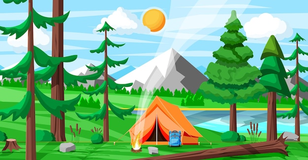 Meadow With Grass And Camping