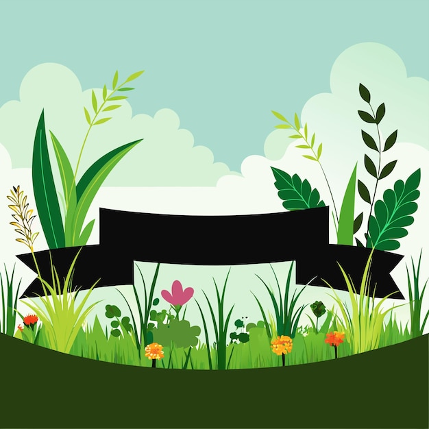 Meadow with grass plants on plain logo design vector illustration