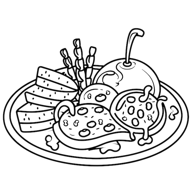 Meal Design Coloring Page Outline Vector