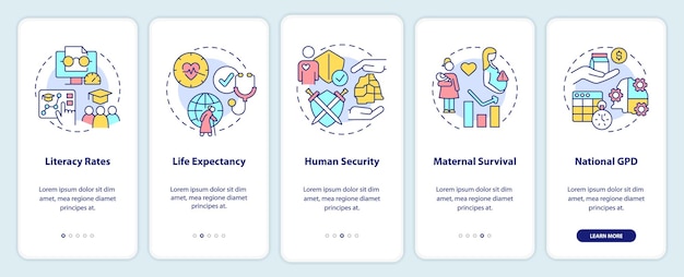 Measures of human development onboarding mobile app screen