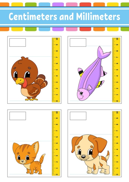 Measuring length in centimeter and millimeter Education developing worksheet Game for kids Color activity page