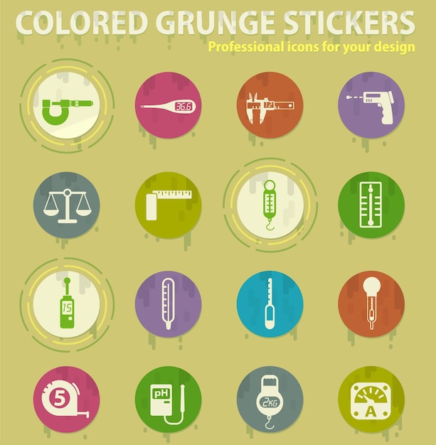 Measuring tools colored grunge icons