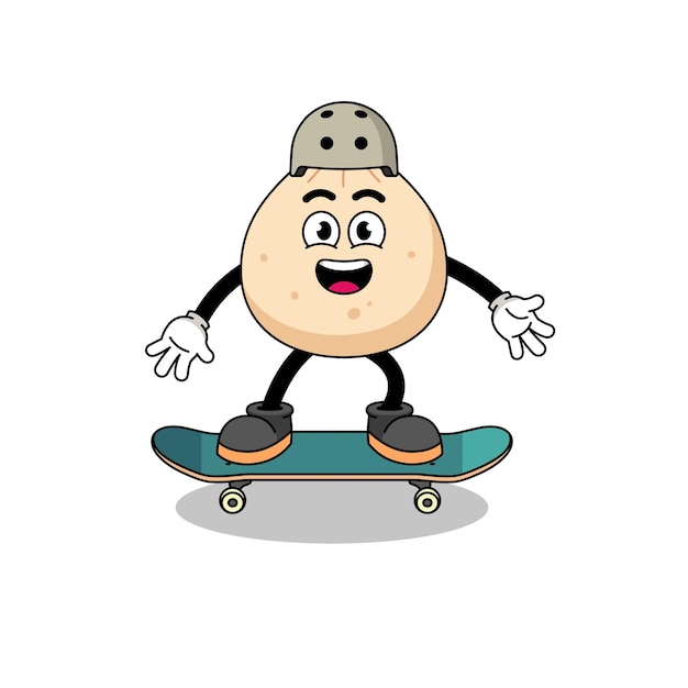 Meat bun mascot playing a skateboard character design