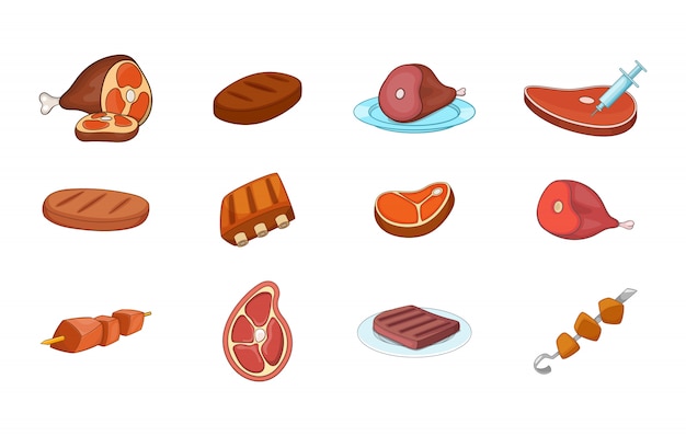 Meat element set. Cartoon set of meat vector elements