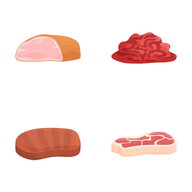 Meat icons set cartoon vector Different type of meat product