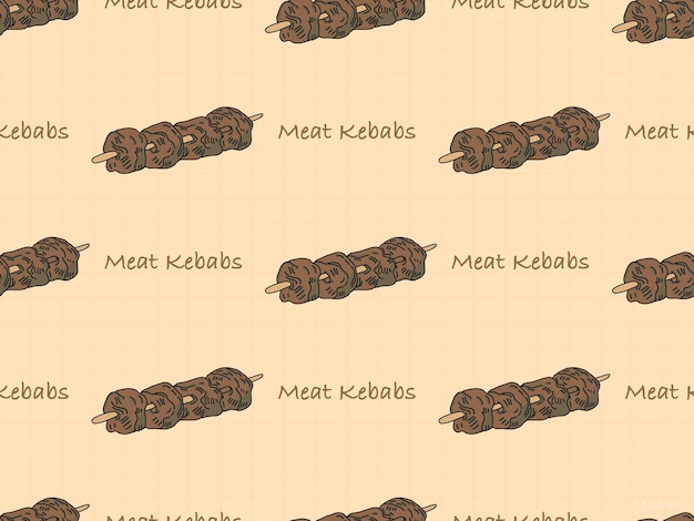 Meat Kebab cartoon character seamless pattern on orange background