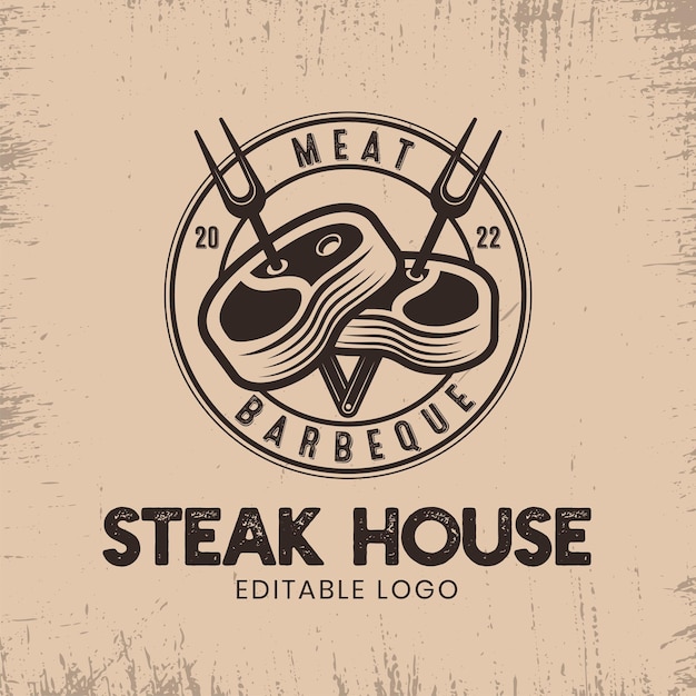 Meat Steak House Vintage Logo Template. Meat Fork Logo Retro Concept. 