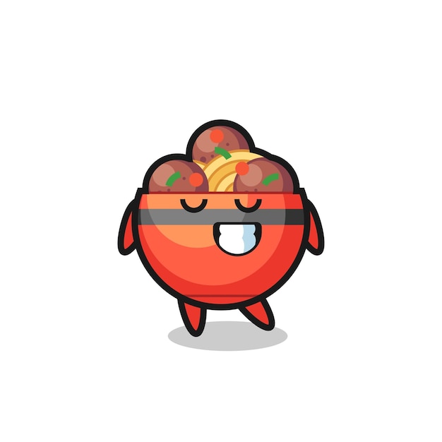 Meatball bowl cartoon illustration with a shy expression