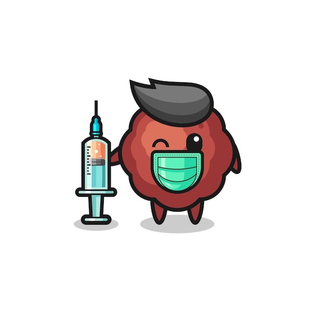 Meatball mascot as vaccinator cute design