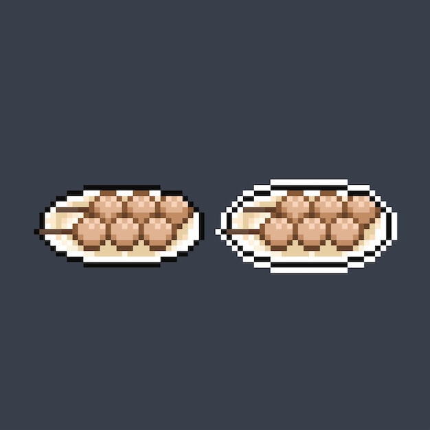 meatball satay in pixel art style