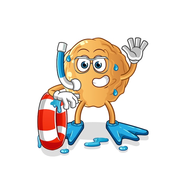 The meatball swimmer with buoy mascot. cartoon vector