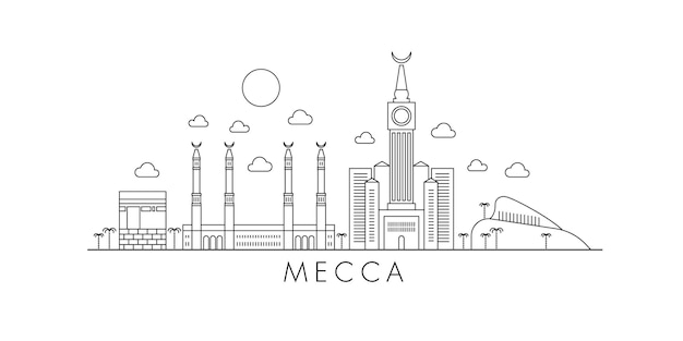 Mecca city flat illustration mecca holiday travel line drawing modern lineart mecca illustration